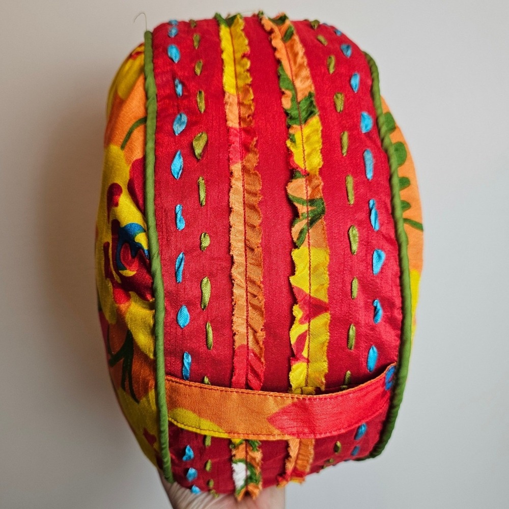 Pier 1 Imports Floral Round Throw Pillow 13" Orange Red Colorful Boho Maximalist - Picture 5 of 8